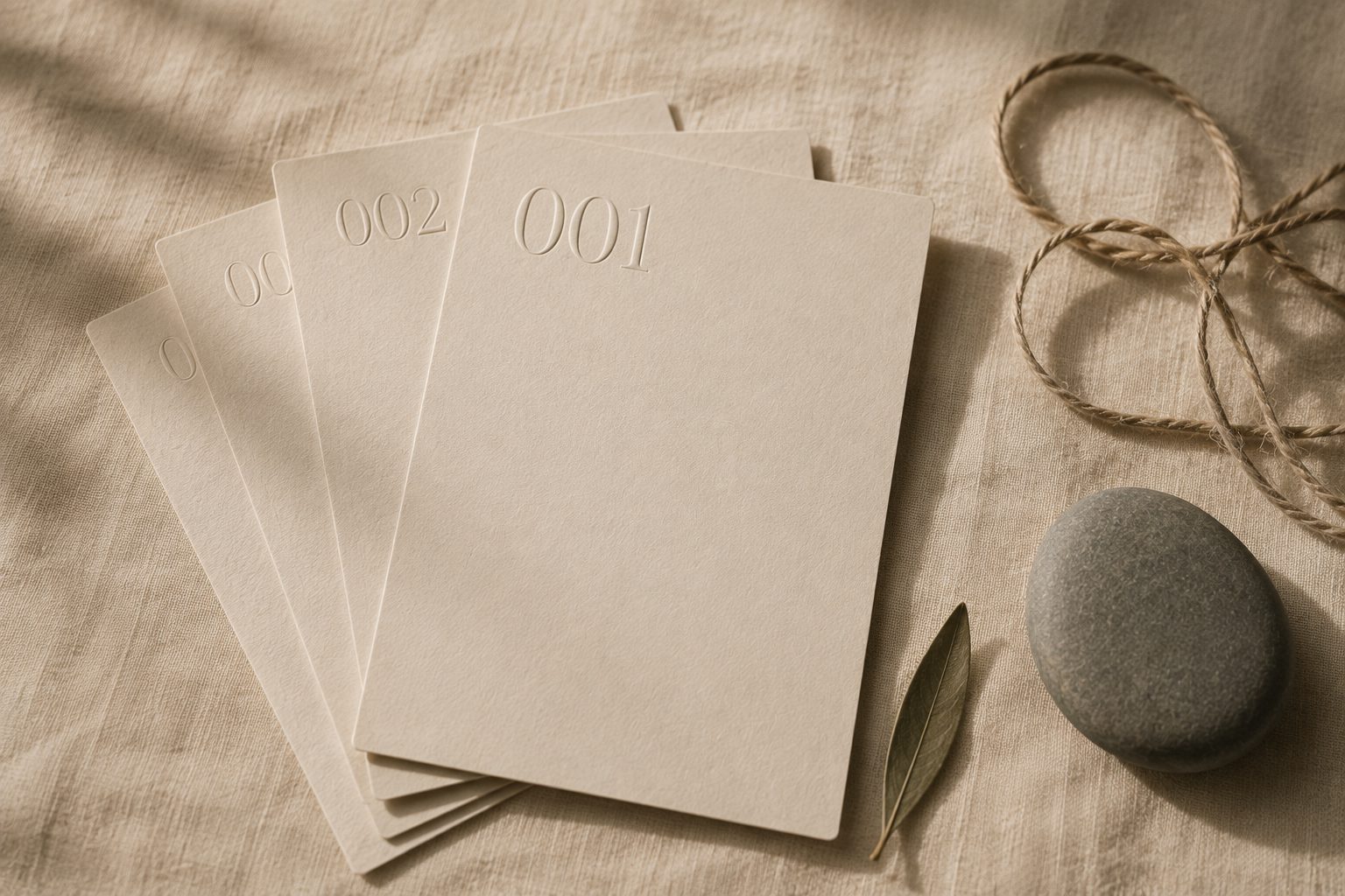 Numbered Quorra reservation cards on linen